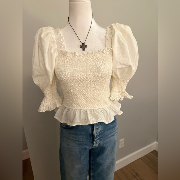 SEA Simona Puffed Sleeve Smocked Top - Picture 3 of 11